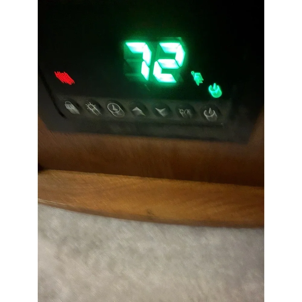 Electric Portable Space Heater, Brown Wood Cabinet, Digital Display, Timer, 120V